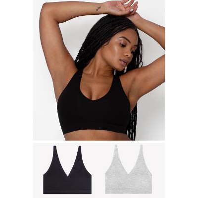 Blue 55 Women's Sexy Everyday Basic Deep V-Neck Padded Bralette (S/M, 2  Pack: Black & White)