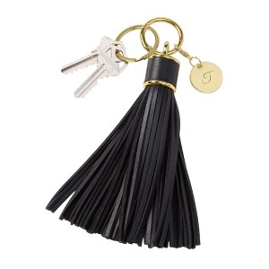 Personalization Mall Engraved Black Leather Tassel Keychain & Bag Tag - 1 of 3