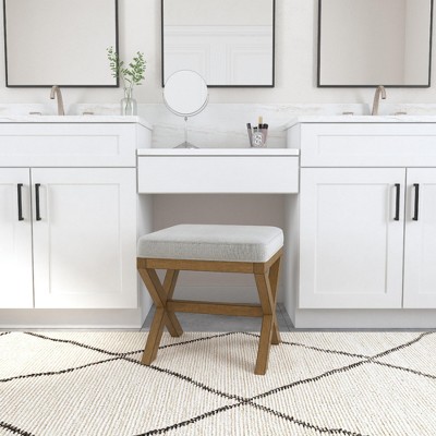 Somerset Fog Gray Upholstered Backless Vanity Stool with Rubberwood Legs