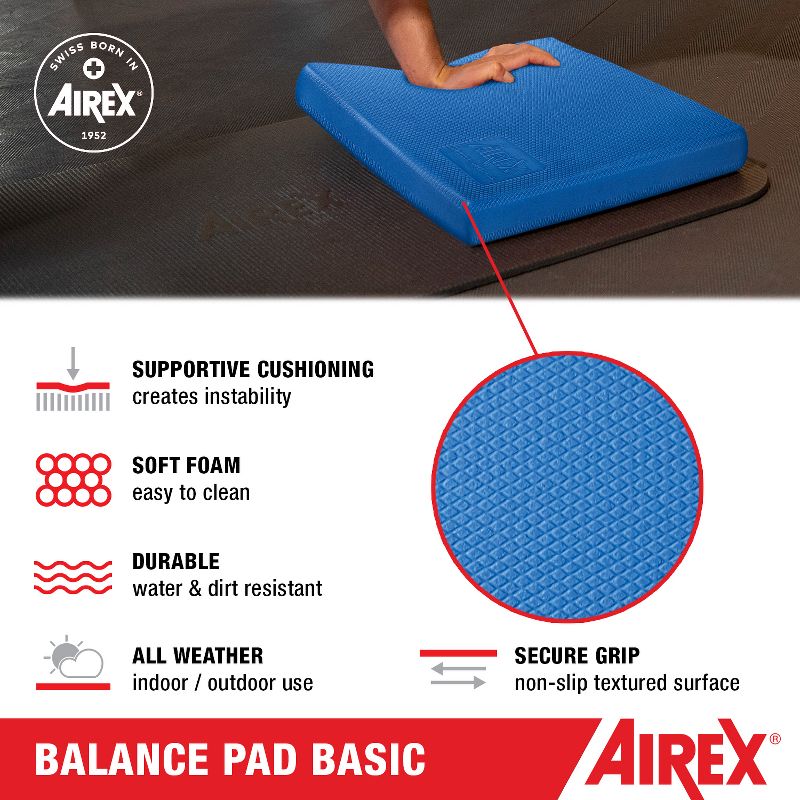 AIREX Balance Pad Basic – Stability Trainer for Balance, Stretching, Physical Therapy, Exercise Non-Slip Closed Cell Foam Premium Balance Pad, Blue, 5 of 7