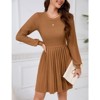 WhizMax Women's 2024 Long Sleeve Mini Sweater Dress Crewneck Ribbed Knit A Line Pleated Swing Short Dresses - 3 of 4