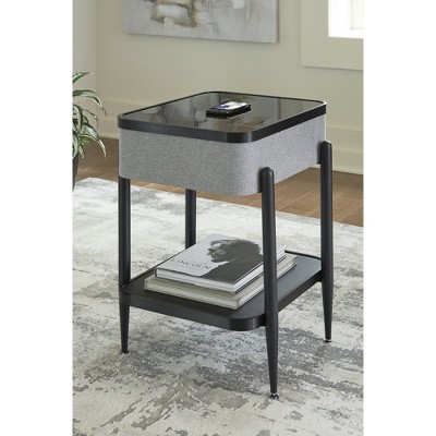 Gray and Black Wood Metal Accent Table with Speaker