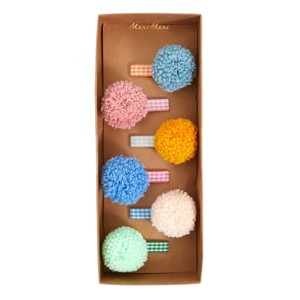 Meri Meri Gingham & Big Pompom Hair Clips (Pack of 6) - 1 of 4