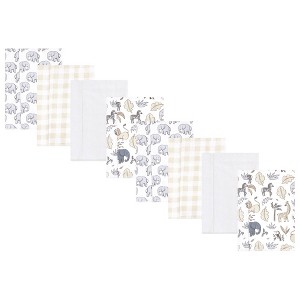 Hudson Baby Boys and Girls Cotton Poly Flannel Burp Cloths 8-Pack, Neutral Safari, One Size - 1 of 4