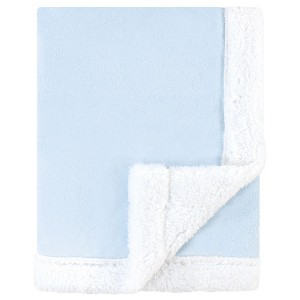 Hudson Baby Infant Boy Plush Blanket with Faux Shearling Back, Light Blue White, One Size - 1 of 2