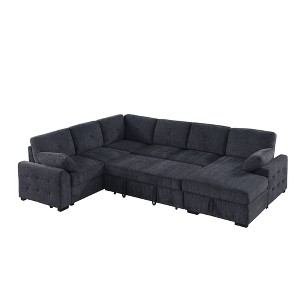 ChicFurnit Sectional Sofas with Pull Out Loveseat and Storage Chaise for Modern Living Room, Dark Gray, 33"*117.5"*34.5" - 1 of 4