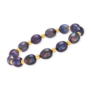 Ross-Simons 8-9mm Black Cultured Pearl and 14kt Yellow Gold Bead Stretch Bracelet - 1 of 4