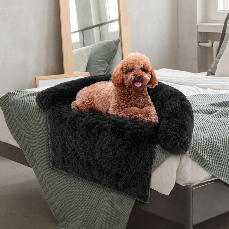 Costway Plush Calming Dog Couch Bed with Anti-Slip Bottom Plush Mat for Small/Medium/Large Dogs & Cats Black, 4 of 11