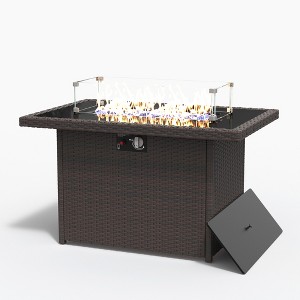 LayinSun 44" Propane Gas Fire Pit Table, 55000 BTU Rectangular Fire Pit with Glass Wind Guard Protective Cover for Outside - 1 of 4