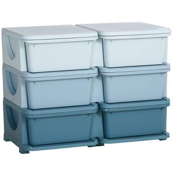 HOMCOM Dresser Storage Drawers with 6 Plastic Bins and Steel Frame,  Crafting Bins for Living Room, Bedroom, Grey