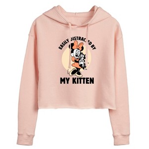 Women's - Disney Classics - Easily Distracted By Kittens Minnie Cropped Graphic Hoodie - 1 of 3