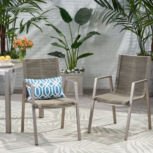 Set of 2 Modern Outdoor DIning Chairs ALuminumwith Rope Seat,Gray and Beige-Christopher Knight Home - image 1 of 4