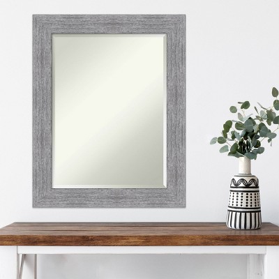 Gray Bark Rustic Rectangular Wall Mirror with Beveled Glass