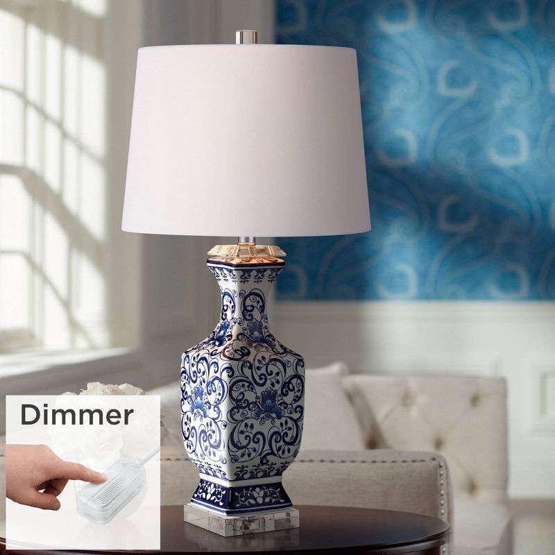 Barnes and Ivy Traditional Asian-Inspired Table Lamp with Dimmer 28" Tall Blue White Floral Porcelain White Drum Shade for Bedroom Living Room Bedside, 2 of 10