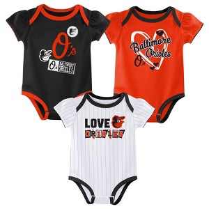MLB Baltimore Orioles Infant Girls' 3pk White Bodysuit - 1 of 4