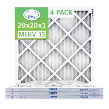 Trion MERV 13 Air Bear 20 x 20 x 1" High Efficiency High Dust Holding Capacity Pleated HVAC Filter with Durable Double Wall Frame Design, 4 Pack