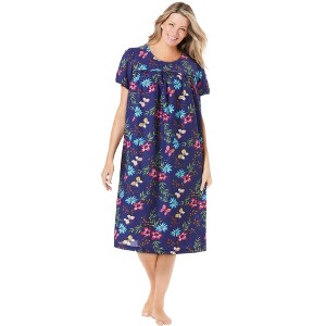 Only Necessities Women's Plus Size Short Print Shirred Lounger - 1 of 4