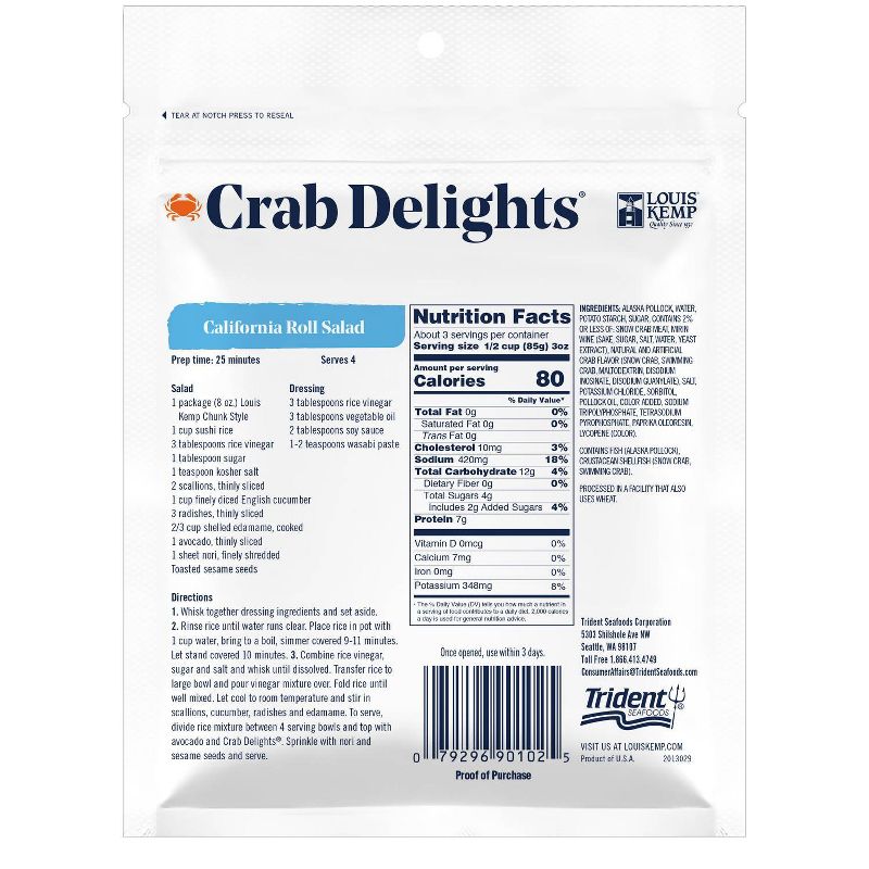 Louis Kemp Crab Delights Imitation Crab Chunk Style - 8oz, 3 of 5
