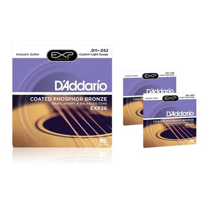  D'Addario EXP26 Coated Phosphor Bronze Custom Light Acoustic Guitar Strings 3-Pack 