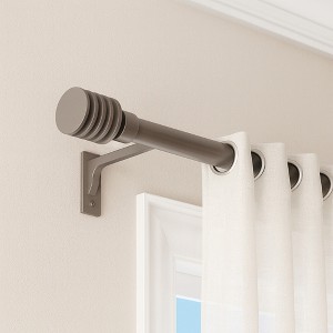 Evideco French Home Goods Adjustable Single Curtain Rod 50"-82" with Layered Disc Finials and Brackets, Available in Taupe or Gray - 1 of 4