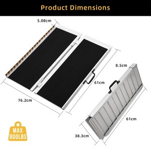2FT Portable Wheelchair Ramp, Non-Slip Aluminum Folding Handicap Ramp,800 LBS Weight Capacity Door Threshold Wheelchair Ramps for Car Stairs Curbs - 1 of 4