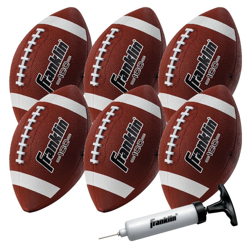 Franklin Sports Grip-Rite 100 Deflated Rubber Junior Football with Pump 6pk - Brown, 1 of 5
