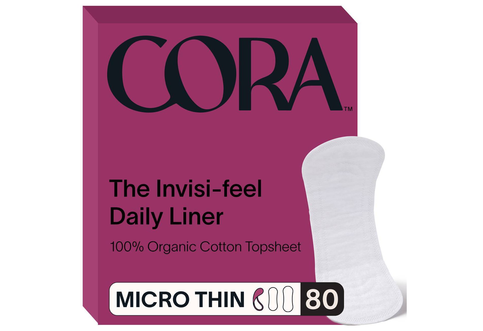 Cora Invisi-feel Daily Panty Liner Micro Thin Organic Cotton Topsheet - 80ct