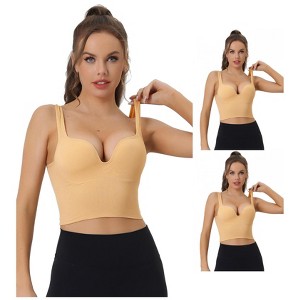 INSPIRE CHIC Women's Wireless Medium Support Push-Up Fixed Straps Workout Yoga Sleep Sports Bra 3 Packs - 1 of 4