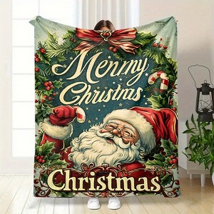 Lomsoe Retro Santa Claus Print Flannel Blanket - All Seasons Soft Cozy Warm Throw Blanket for Bed, Napping, Camping, Travel, Office - 1 of 4