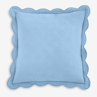 Sky Blue Cotton Euro Sham with Scalloped Edges