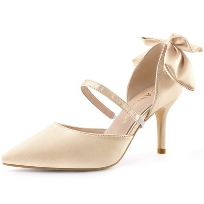 Allegra K Women's Satin Upper Pointed Toe Bow Decor Stiletto Heels Pumps