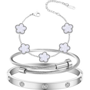 18K Gold Plated Love Friendship Bracelet with Cubic Zirconia, Stainless Steel Cuff Bangle Jewelry Set for Women - 1 of 4