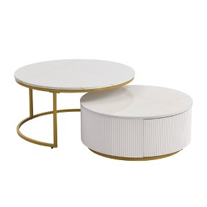 COWLOWN Black 27.5-in Elegant Fluted Nesting Side Tables, Space-Saving Set with Built-In Drawer & Gold Finish - 1 of 4
