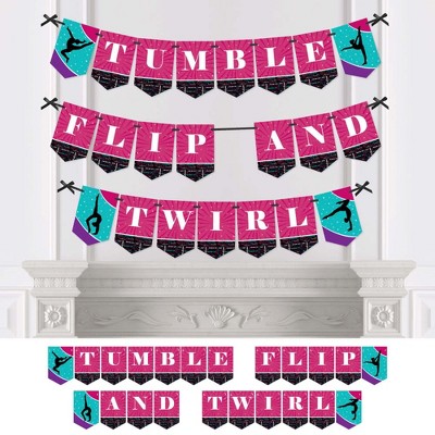 Big Dot of Happiness Tumble, Flip & Twirl - Gymnastics - Gymnast Party Bunting Banner - Party Decorations - Tumble Flip and Twirl