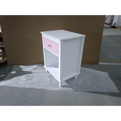 DOMETOUR 26.77''H Wooden Nightstand with One Drawer One Shelf for Kids, Adults, Pink