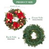 Christmas Wreath, Xmas Wreath for Front Door with Gold Bowknot, Artificial Pre-Decorated Holiday Accent with Ball Ornaments,Pine Cones - 2 of 4