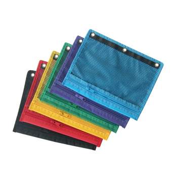 Pencil Pouch with Zipper with Mesh Window Fit 3-Ring BinderVivid (6-Color) - 6-Pack - G8 Central