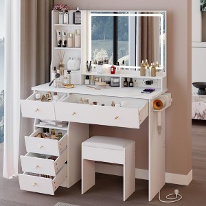 NicBex Vanity Desk with Touch Sliding LED Mirror and Lights,41" Makeup Vanity Set with Padded Stool,Vanity Table with Power Outlets for Bedroom - 1 of 4