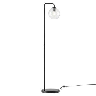 Black Arc Floor Lamp with Glass Globe Shade