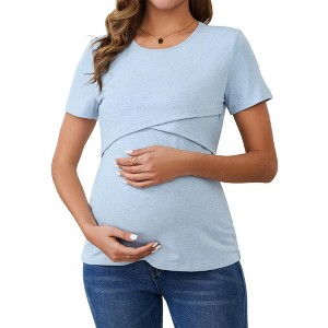 INSPIRE CHIC Women's Ribbed Knit Short Sleeve Nursing Shirts Crossover Maternity Breastfeeding Tops - 1 of 4