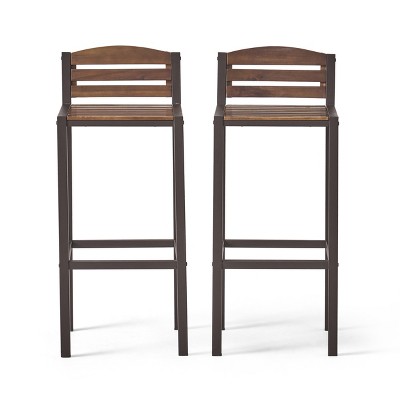 GDFStudio Darnel Outdoor Industrial Acacia Wood 30 Inch Barstools (Set of 2), Dark Brown/Rustic Metal