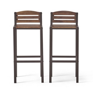 GDFStudio Darnel Outdoor Industrial Acacia Wood 30 Inch Barstools (Set of 2), Dark Brown/Rustic Metal - 1 of 4