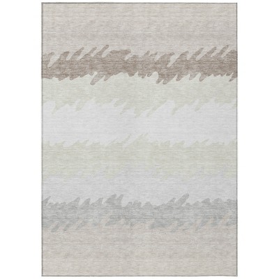 Ivory Beige And Taupe Striped Washable Indoor Outdoor Area Rug