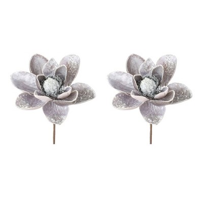 Glittered Magnolia Flower Stem (Set of 2)