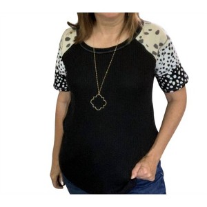 Women's Printed Sleeve Tee Top - BiBi - 1 of 1