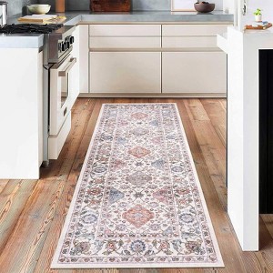 Coolmee Washable Area Rug Boho Floral Rugs for Living Room, Non-Slip Low Pile Throw Indoor Floor Rug Vintage Carpet for Home Office - 1 of 4