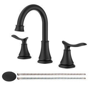 Munora 2-Handle 8-Inch Widespread Bathroom Sink Faucet, Matte Black with 360° Swivel Spout and Pop-Up Drain - 1 of 4