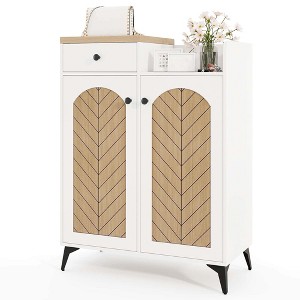 Costway 6-Tier Shoe Cabinet with Drawer 6 Removable Shelves Ventilation Openings Metal Legs - 1 of 4