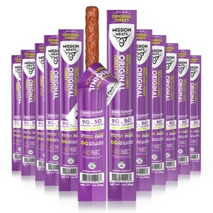 Mission Meats Turkey Sticks – 100% Free Range, Zero Sugar, Healthy Snacks, 9g Protein, Individually Wrapped Jerky Meat Sticks, Paleo, 1oz (12ct) - 1 of 4