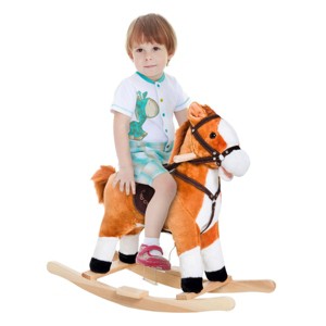 SEVOBAL Toy Vehicles Kids Plush Rocking Horse Ride On with Realistic Sounds for Toddlers, Brown, 29.25"*13"*24.5" - 1 of 4